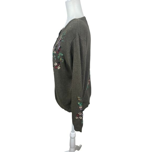 Tiara International Floral Embroidered Button Front Sweater Cottagecore Medium - Picture 5 of 11